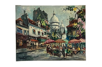 Mid-Century French Signed Oil on Canvas Painting 'Montmartre Café Scene', Paris