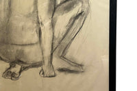 20th Century French Charcoal on Paper Crouching Female Nude Study