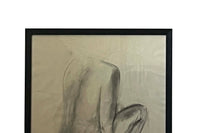 20th Century French Charcoal on Paper Crouching Female Nude Study