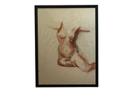 20TH CENTURY FRENCH MIXED MEDIA ON PAPER SEATED FEMALE NUDE STUDY