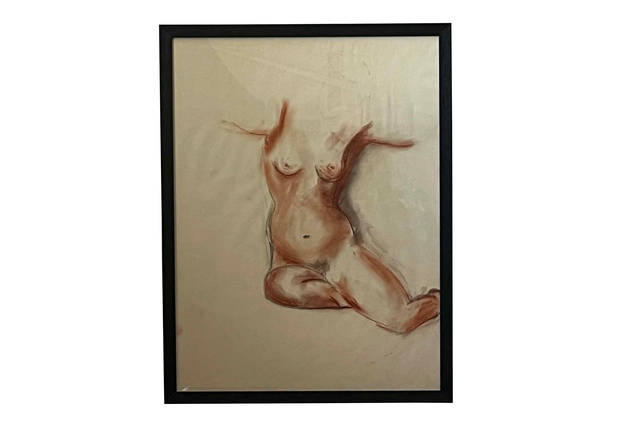 20TH CENTURY FRENCH MIXED MEDIA ON PAPER SEATED FEMALE NUDE STUDY