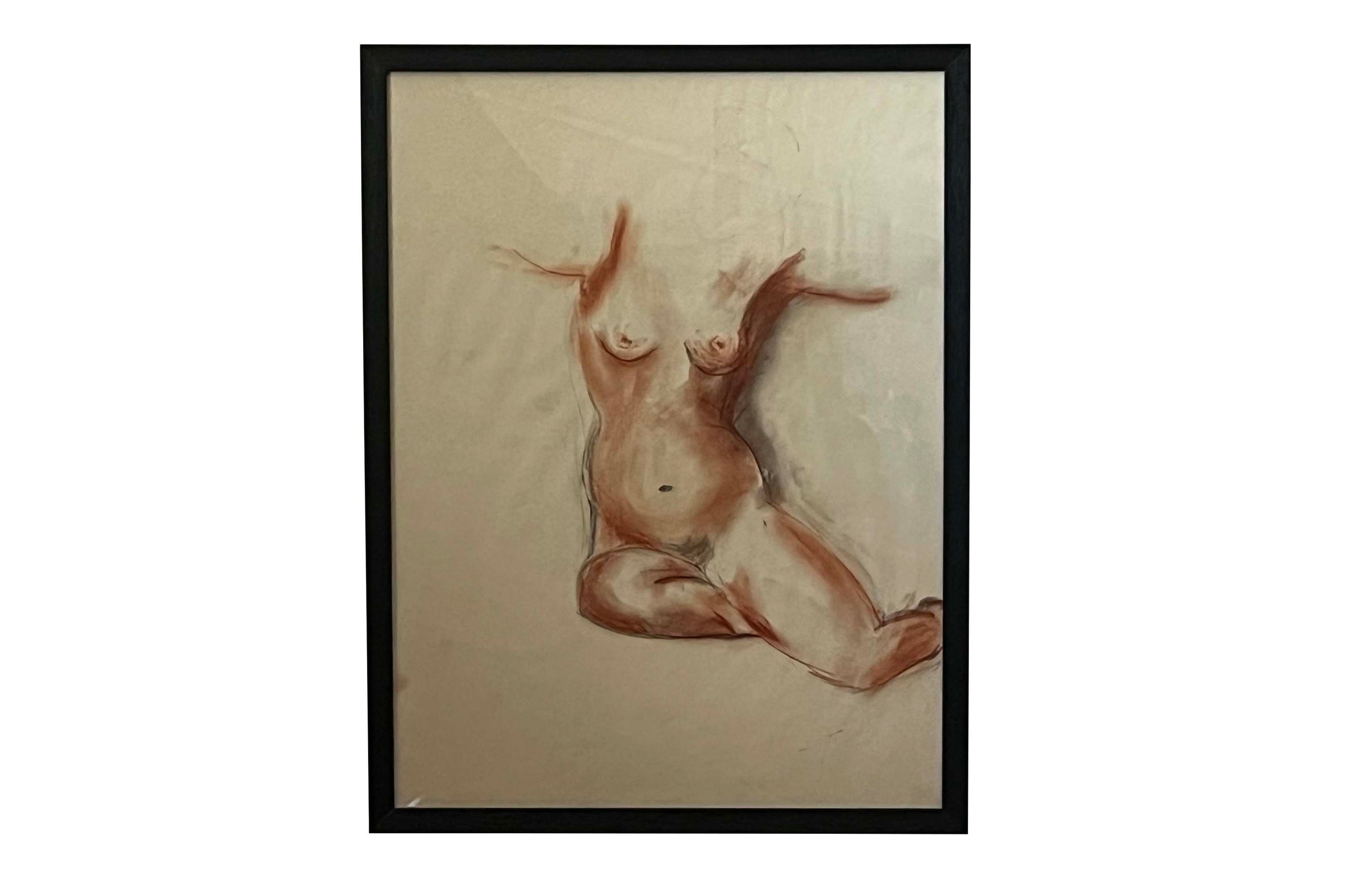 20TH CENTURY FRENCH MIXED MEDIA ON PAPER SEATED FEMALE NUDE STUDY