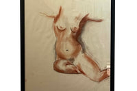 20TH CENTURY FRENCH MIXED MEDIA ON PAPER SEATED FEMALE NUDE STUDY
