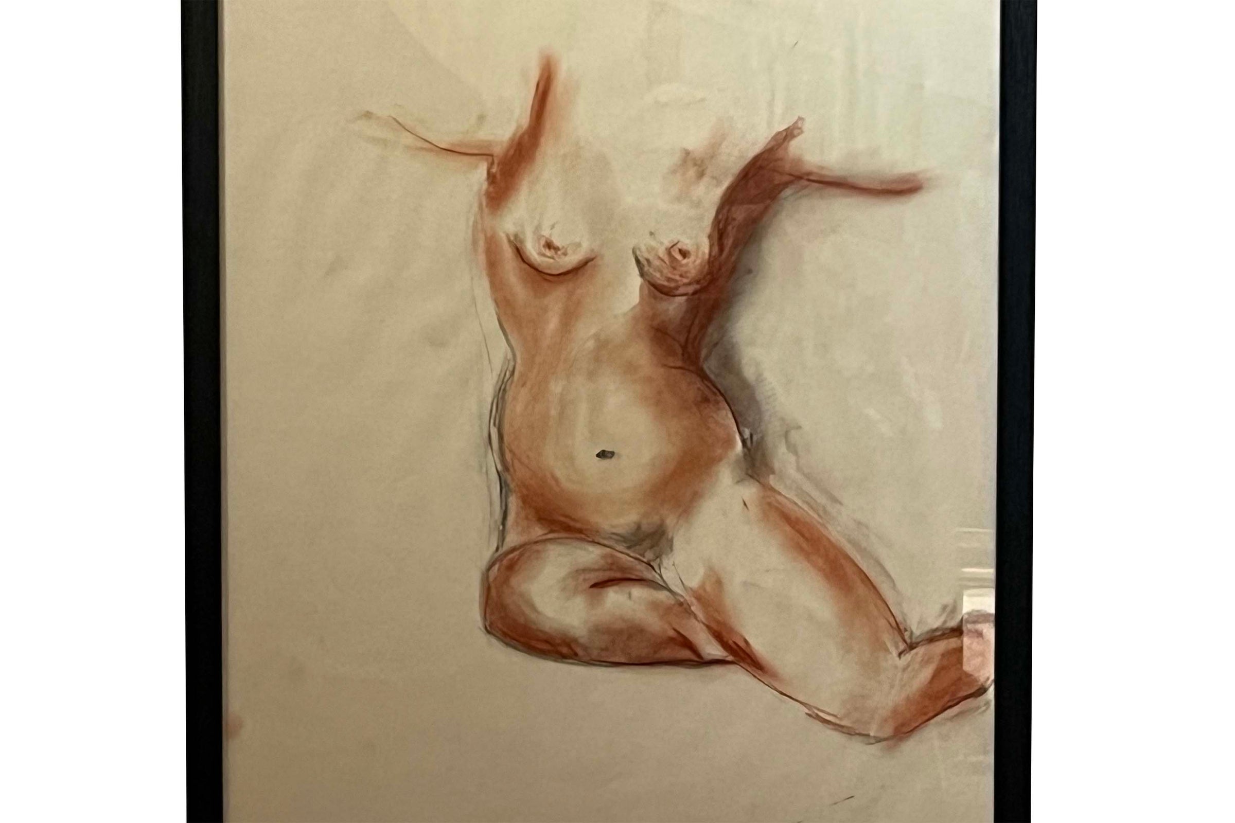20TH CENTURY FRENCH MIXED MEDIA ON PAPER SEATED FEMALE NUDE STUDY