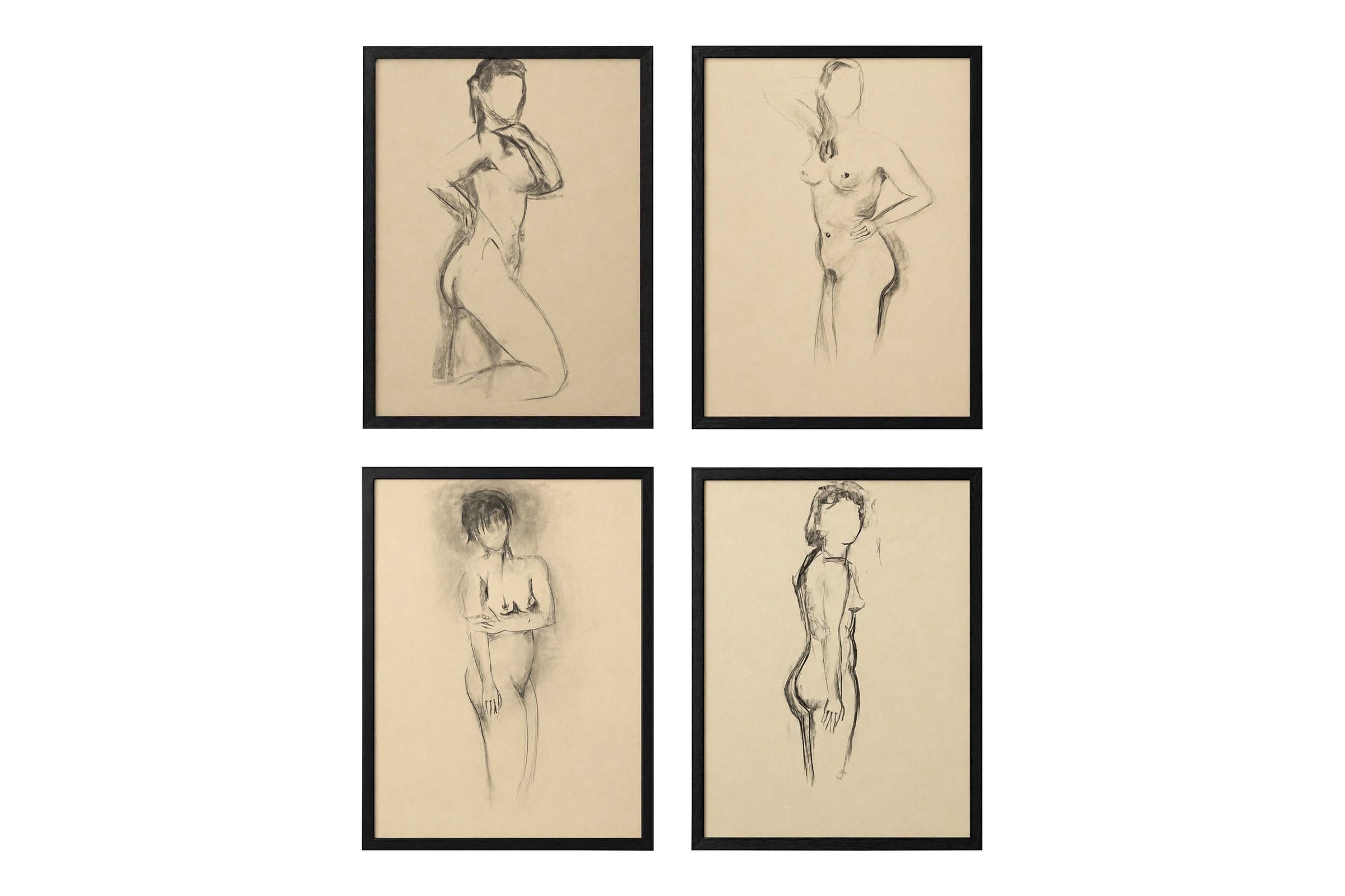 Set of Four Late 20th Century French School Modernist Female Nude Studies