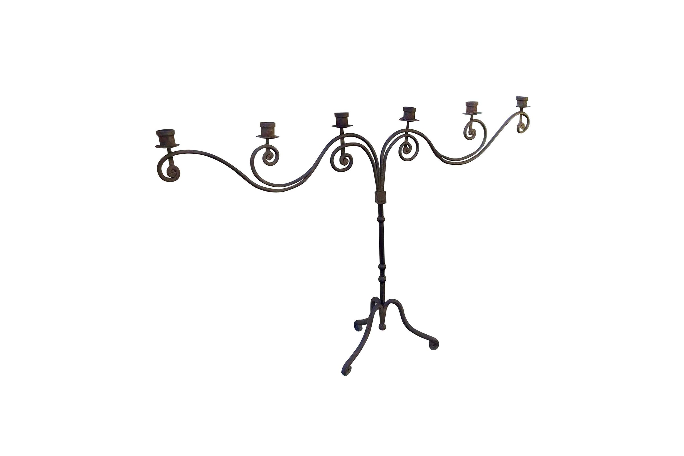 Pair of Monumental 18th Century Italian Wrought Iron Twelve-Light Floor Candelabra