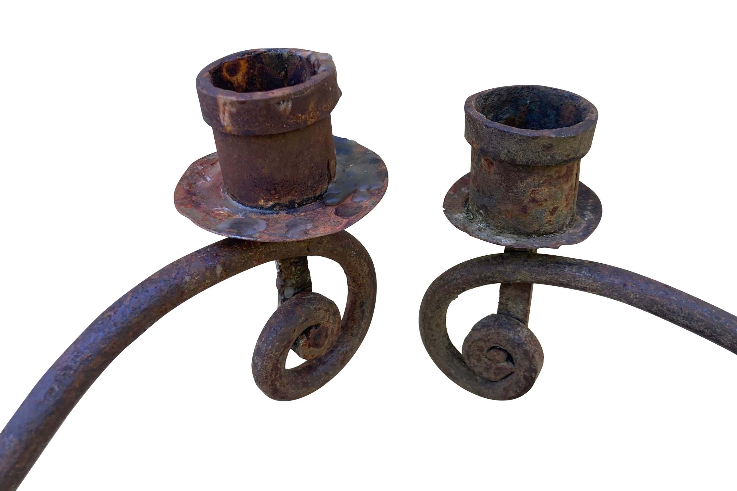 Pair of Monumental 18th Century Italian Wrought Iron Twelve-Light Floor Candelabra