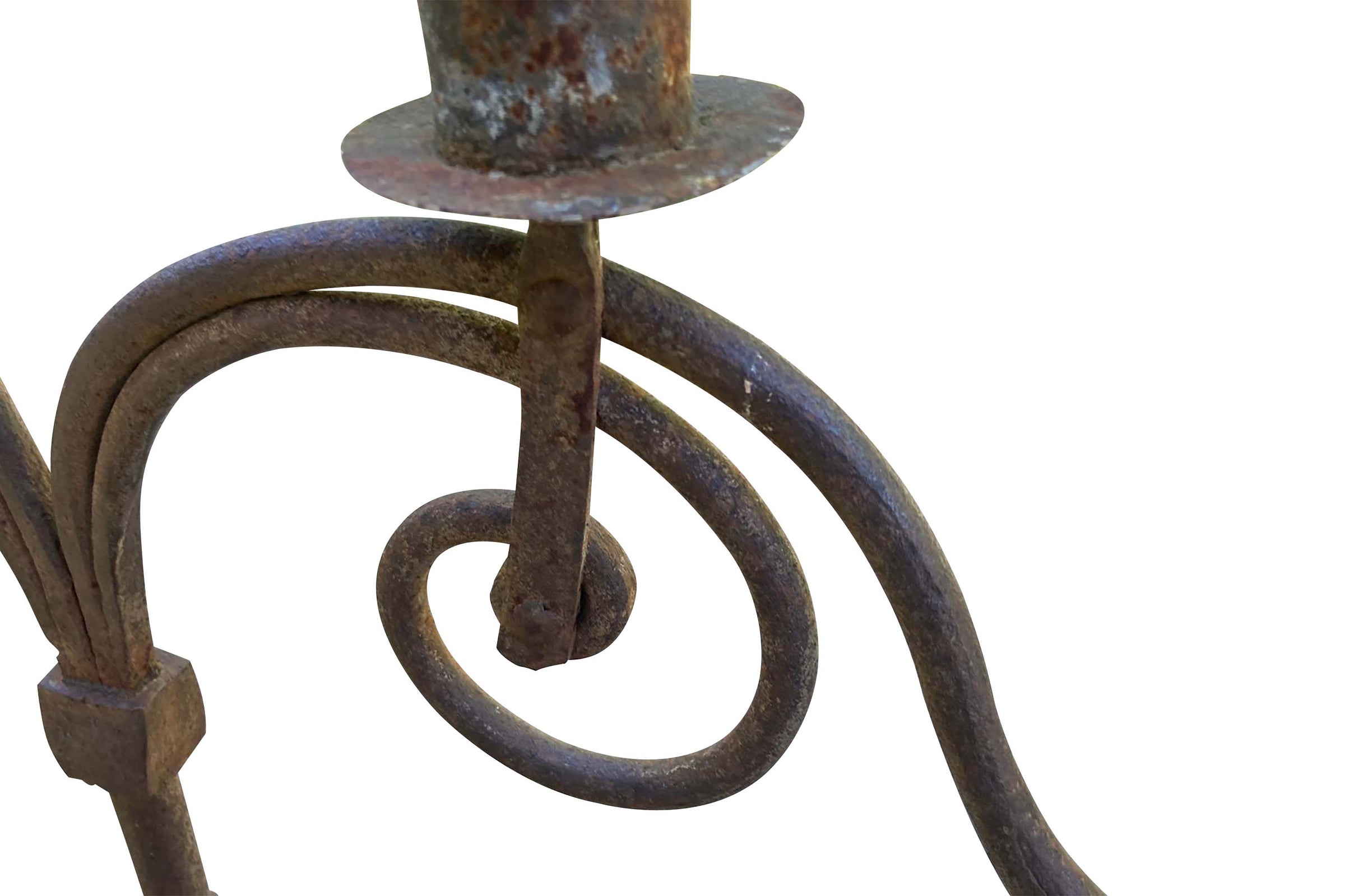 Pair of Monumental 18th Century Italian Wrought Iron Twelve-Light Floor Candelabra