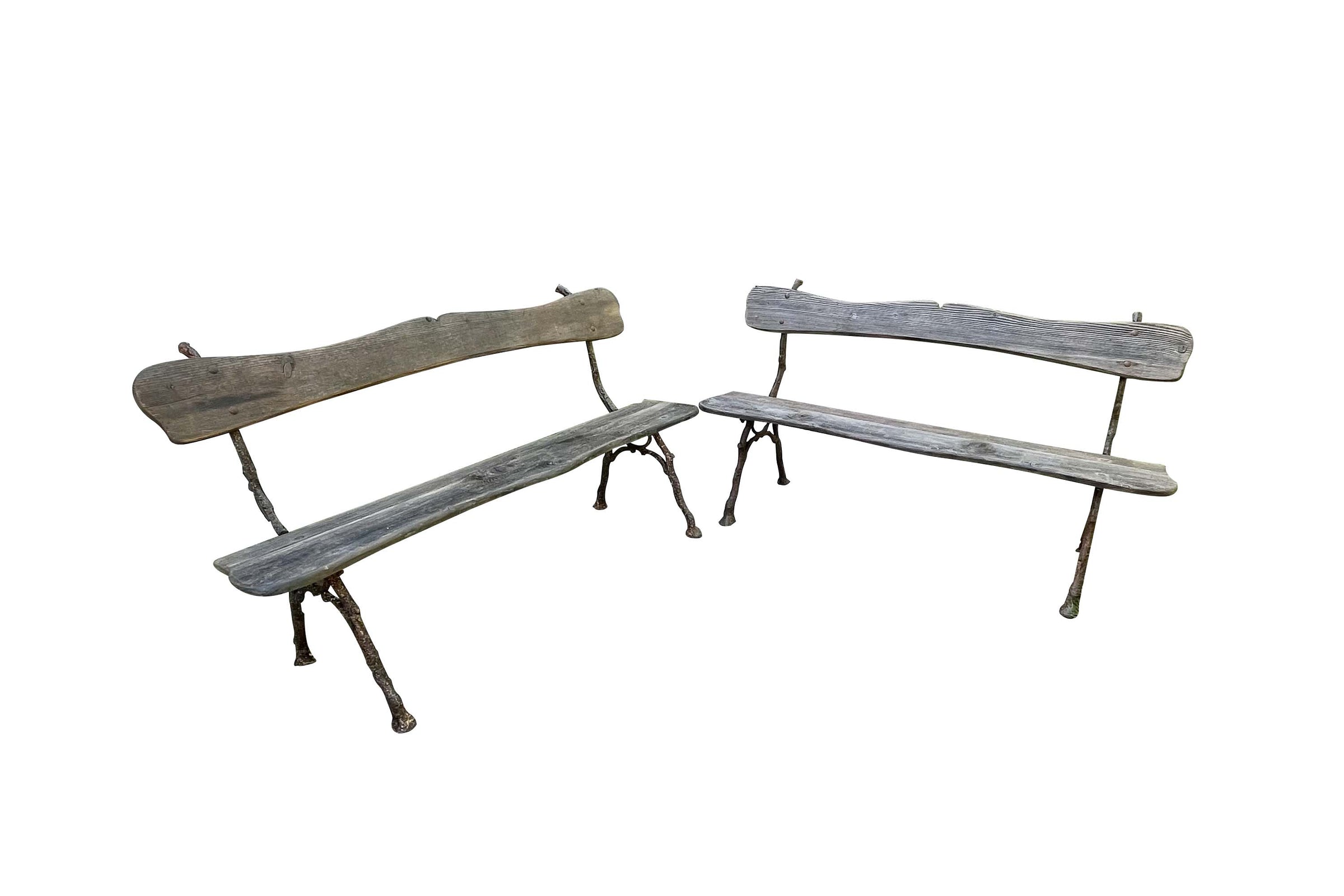 Pair of Late 19th Century French Branch-Work Garden Benches