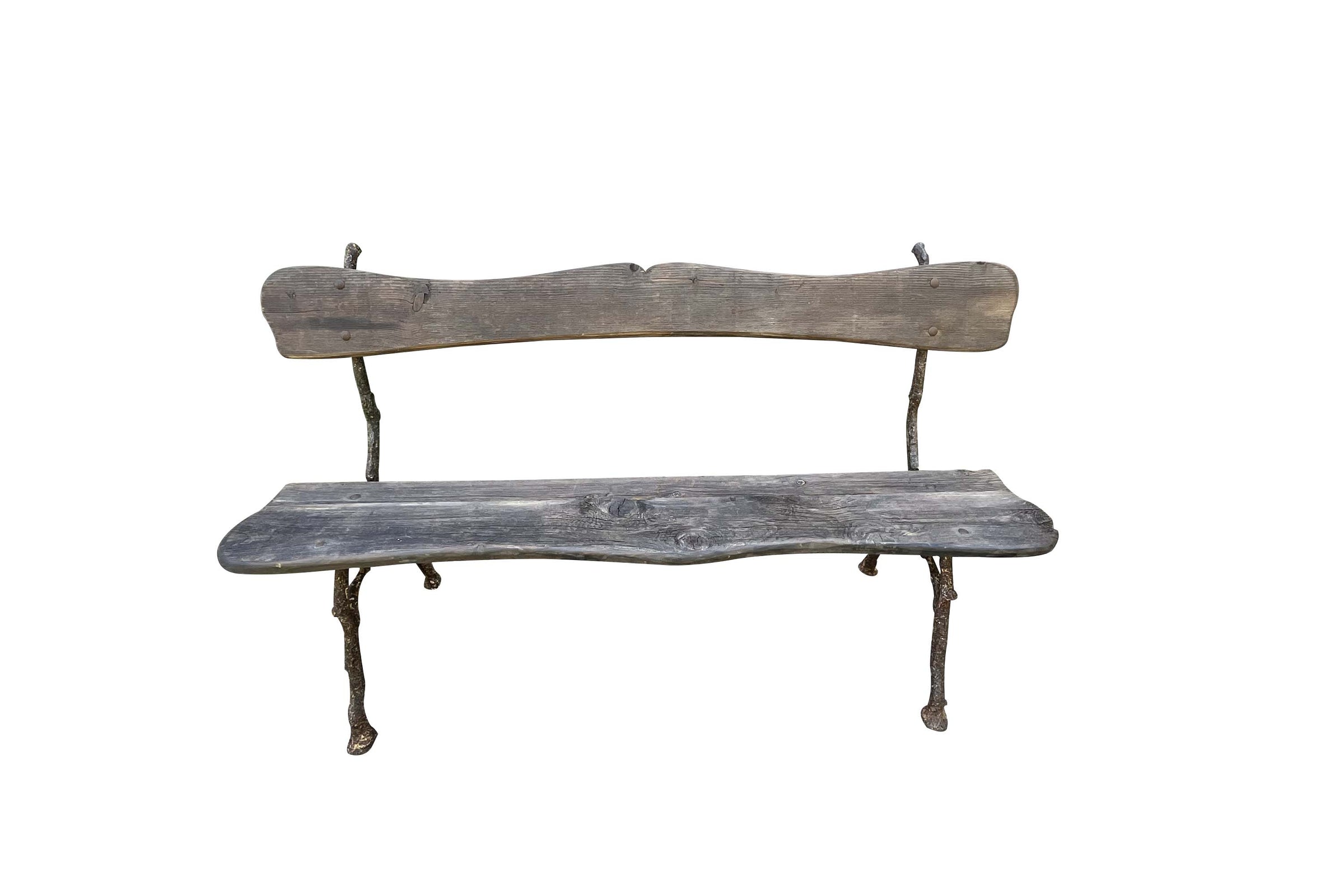 PAIR OF LATE 19TH CENTURY FRENCH IRON BRANCH-WORK GARDEN BENCHES