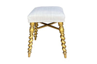 Napoleon III Giltwood Barley Twist Stool in Antique Hemp
