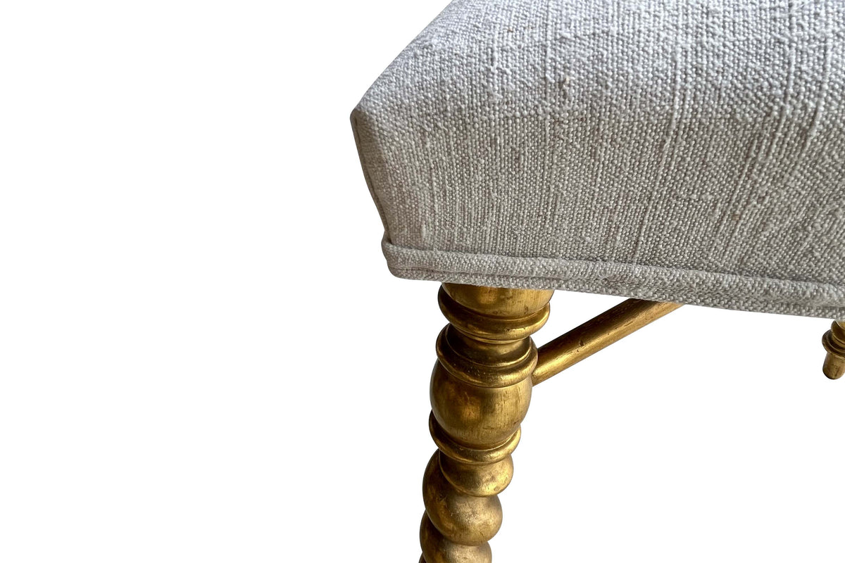 Napoleon III Giltwood Barley Twist Stool in Antique Hemp