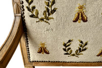 Pair of Early 19th Century French Directoire Armchairs with Needlepoint Bee and Laurel Upholstery