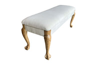 20th Century French Banquette with paw feet Upholstered in Antique Hemp
