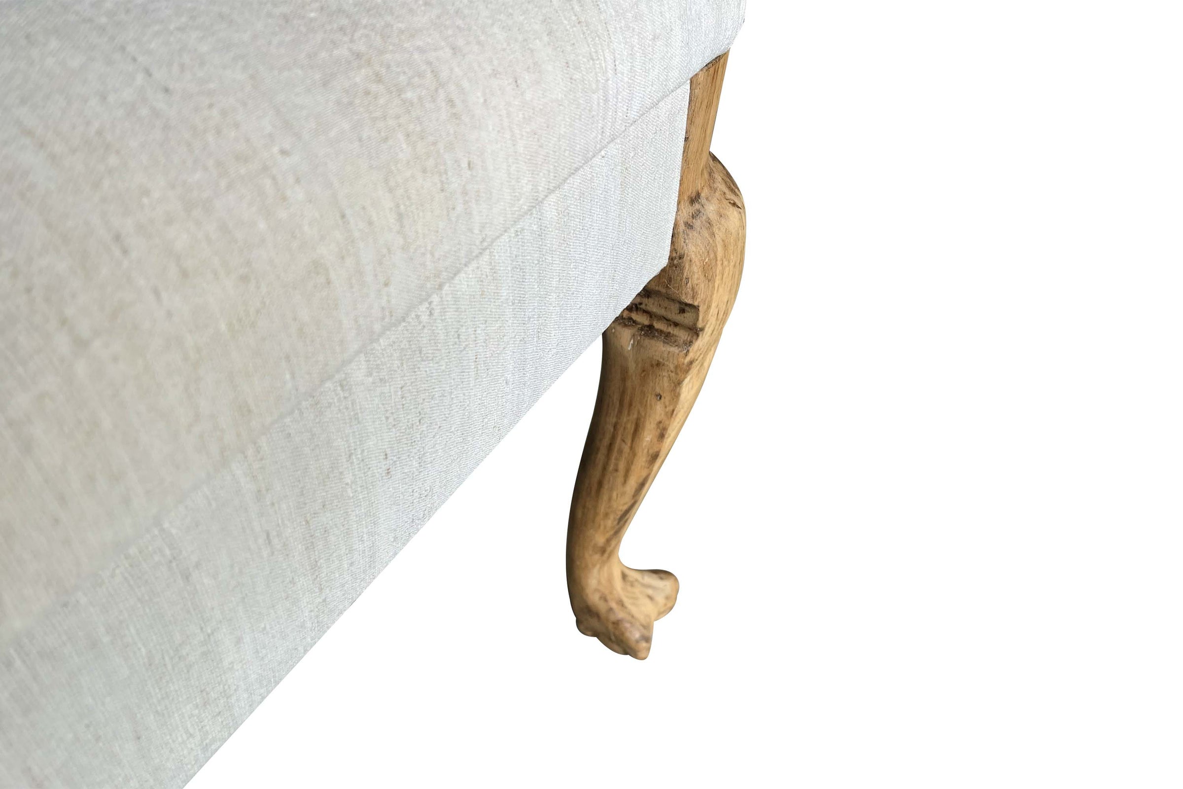 20th Century French Banquette with paw feet Upholstered in Antique Hemp