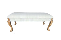 20th Century French Banquette with paw feet Upholstered in Antique Hemp