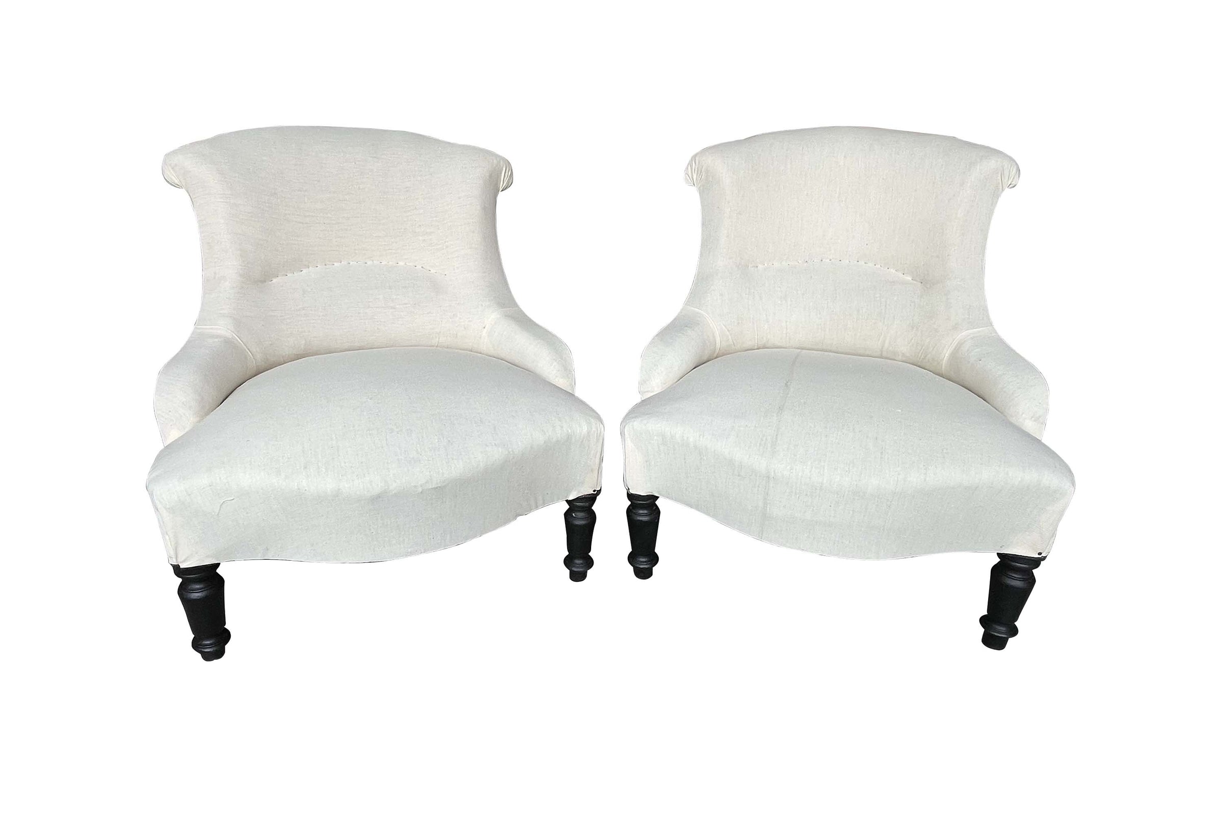 Pair of Petite Late 19th Century French Napoleon III Fishtail-Back Slipper Chairs