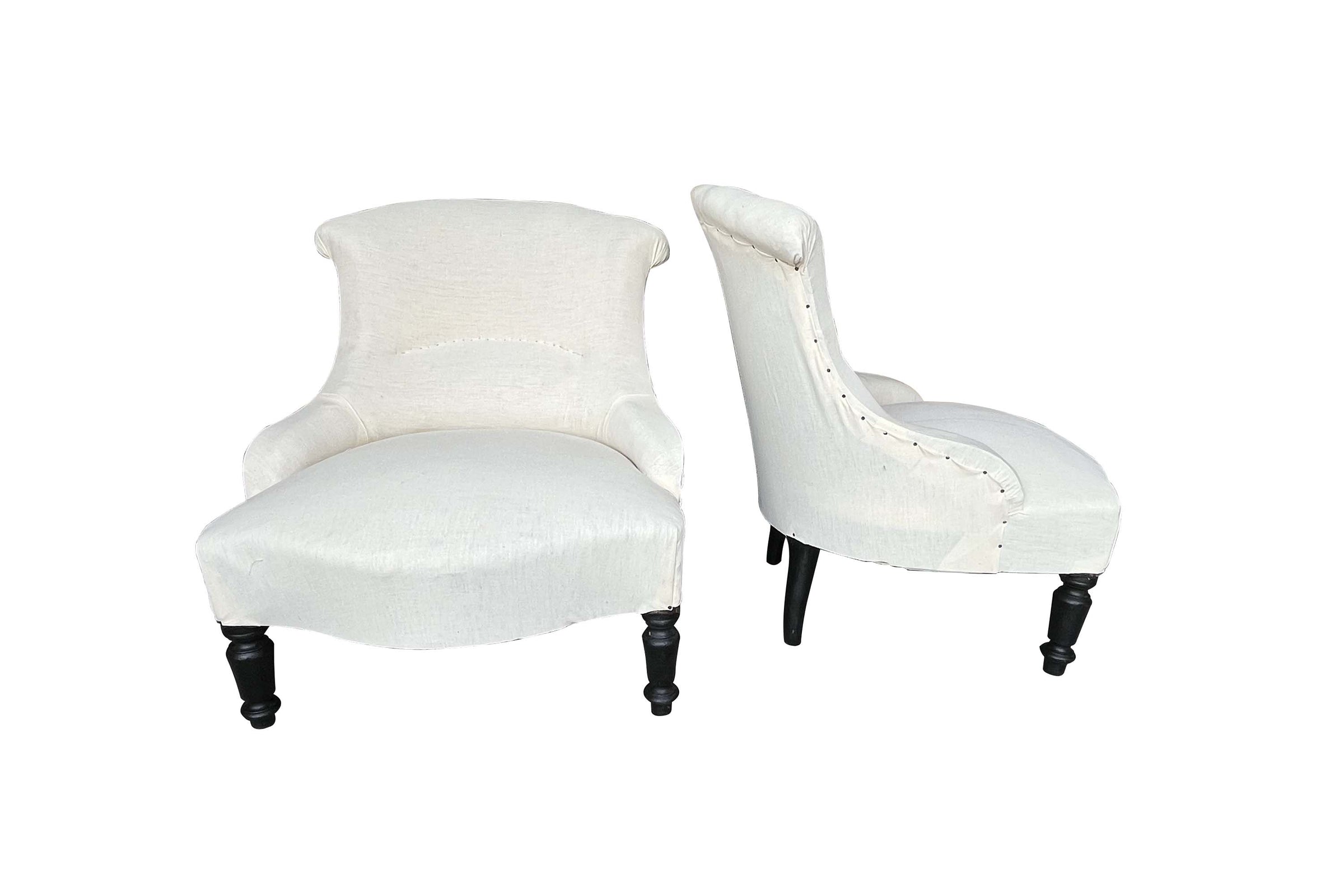 Pair of Petite Late 19th Century French Napoleon III Fishtail-Back Slipper Chairs