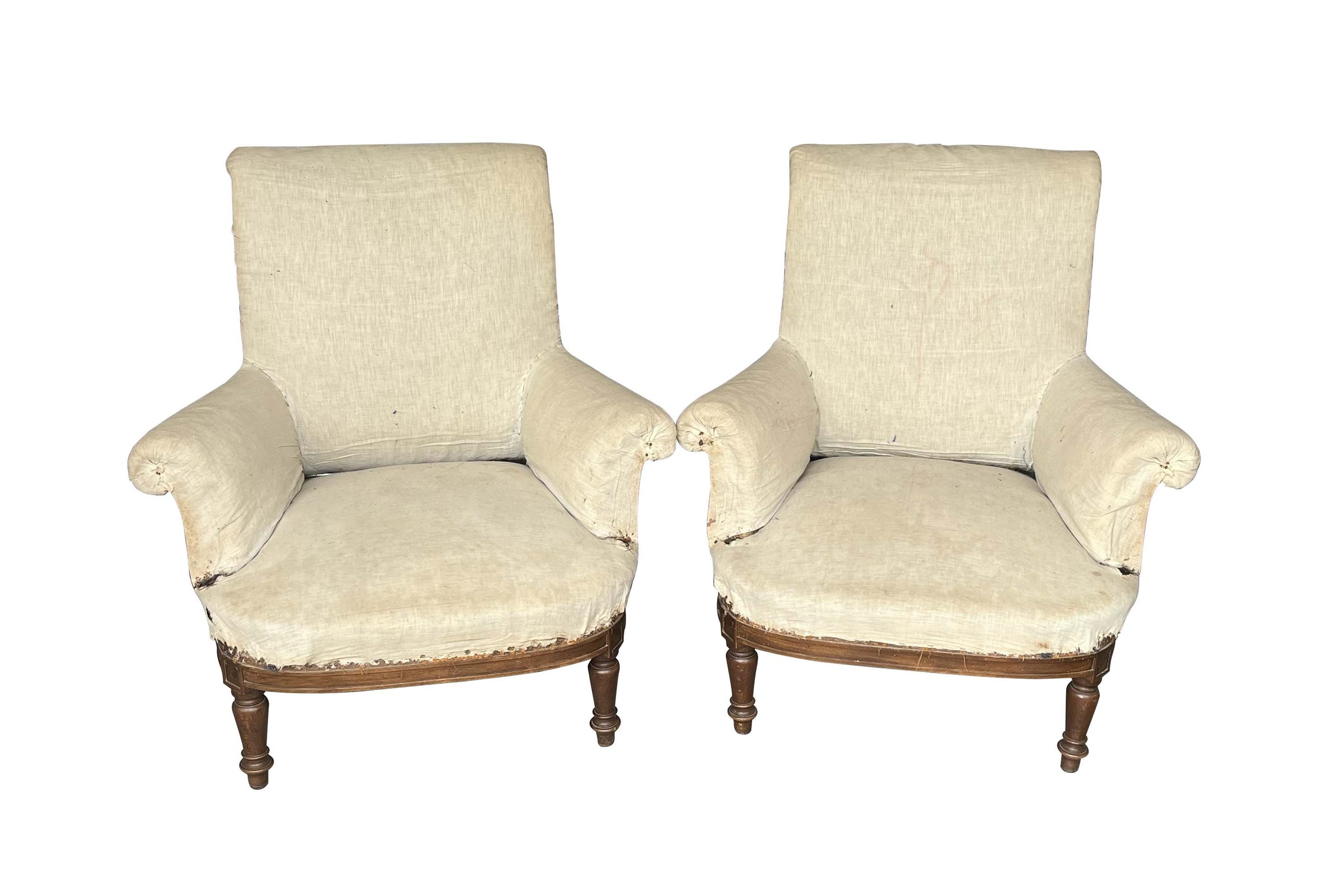 PAIR OF LARGE FRENCH  SCROLL BACK ARMCHAIRS