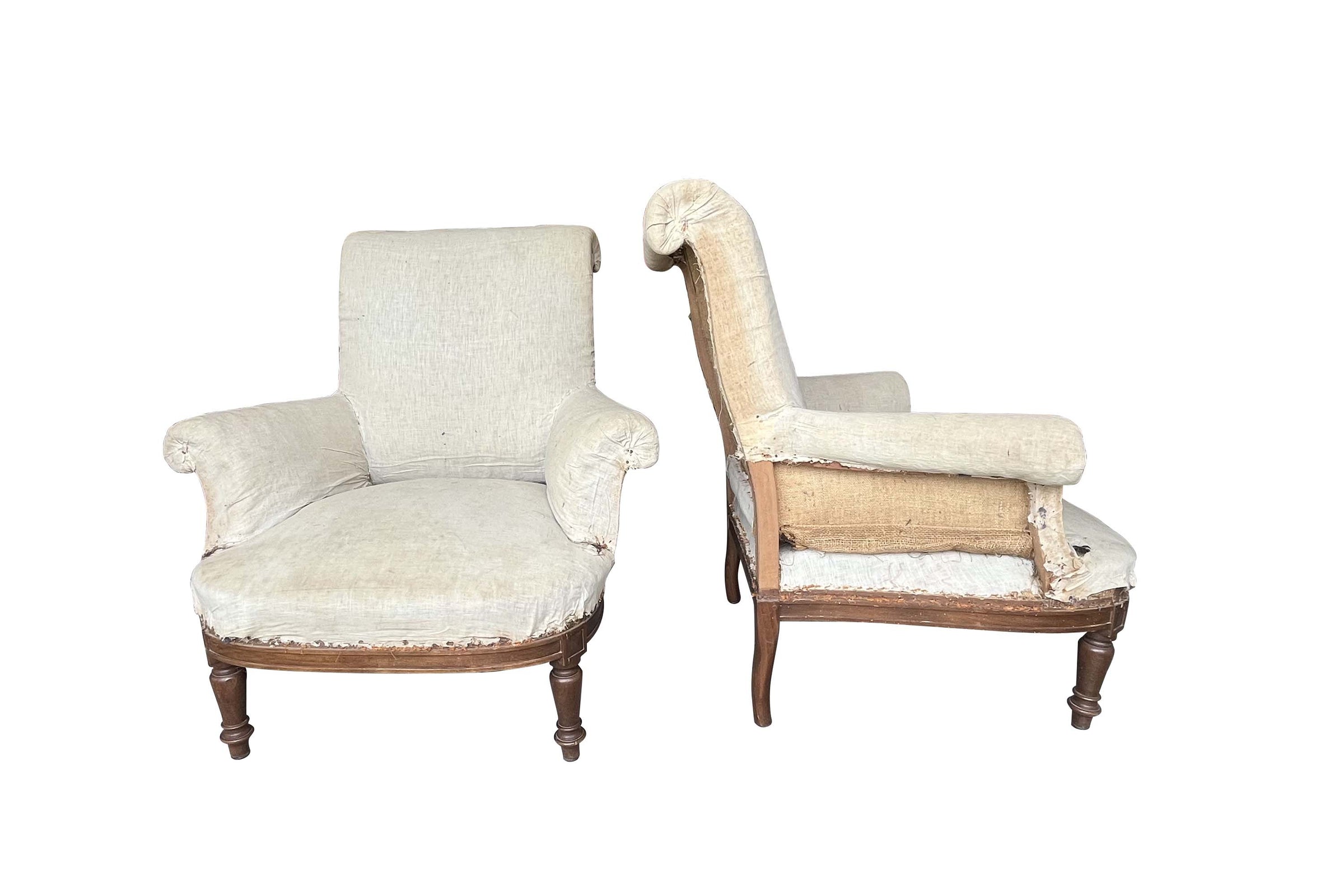 PAIR OF LARGE FRENCH  SCROLL BACK ARMCHAIRS