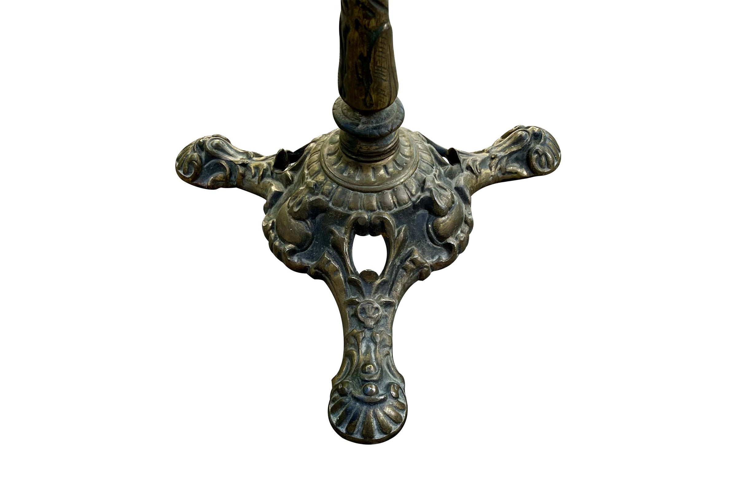 Large Mid-Century French Marble Top Gueridon with Brassed Cast Iron Base 
