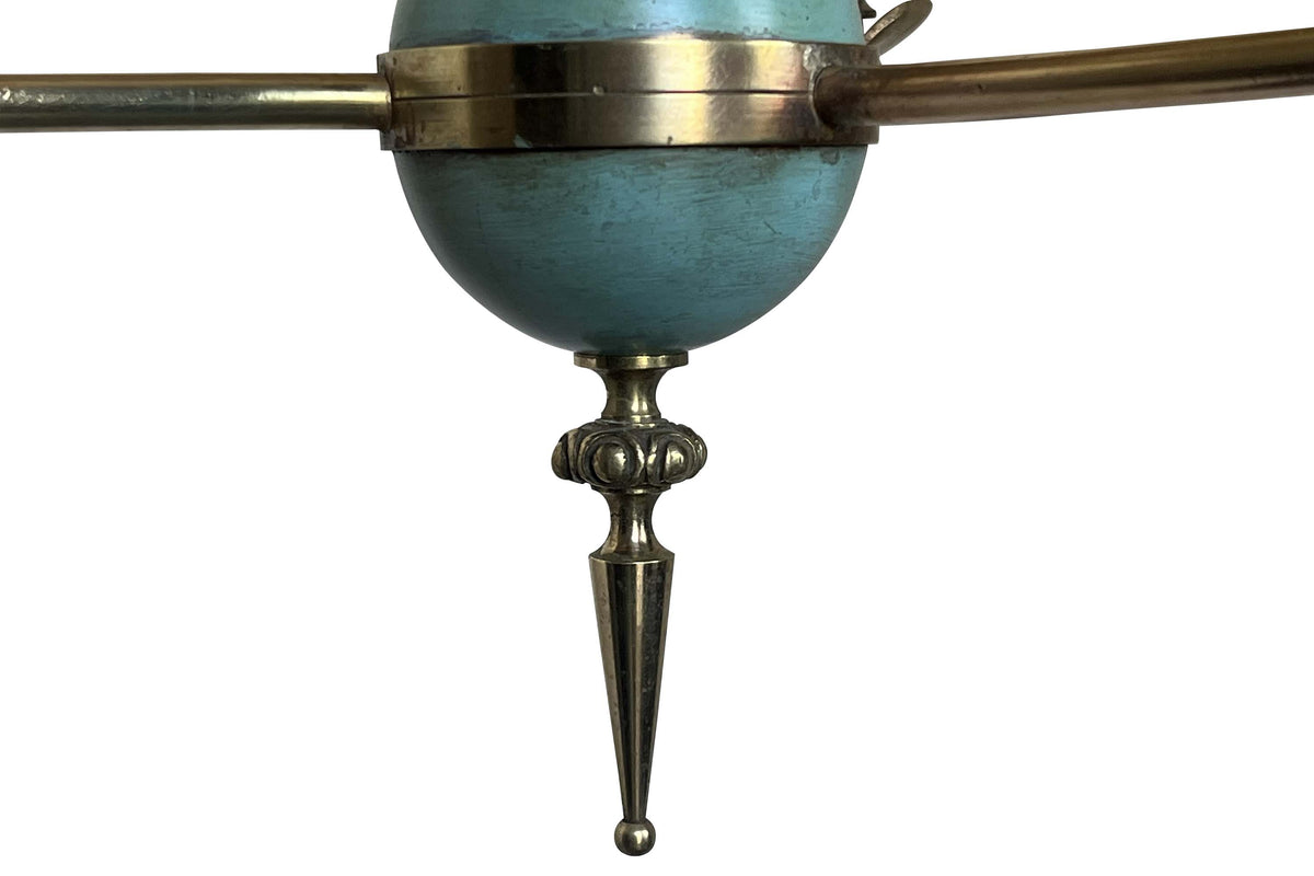Mid-20th Century French Empire Revival Three-Branch Brass Chandelier with Swan Motifs and Arrow Arms