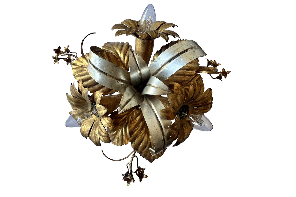 Mid-Century Italian Silver & Gilt Florentine Ceiling Light / Wall Sconce