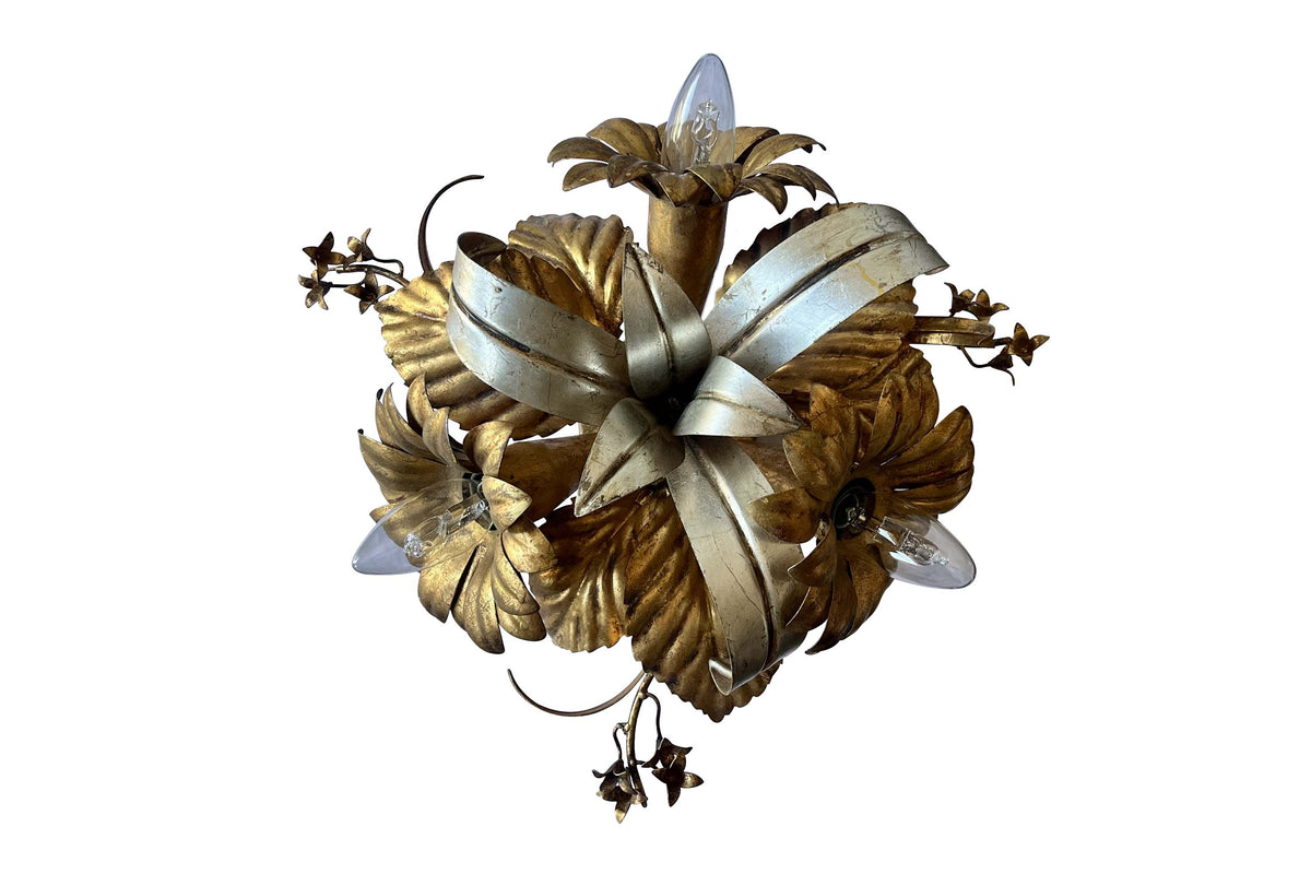 Mid-Century Italian Silver & Gilt Florentine Ceiling Light / Wall Sconce