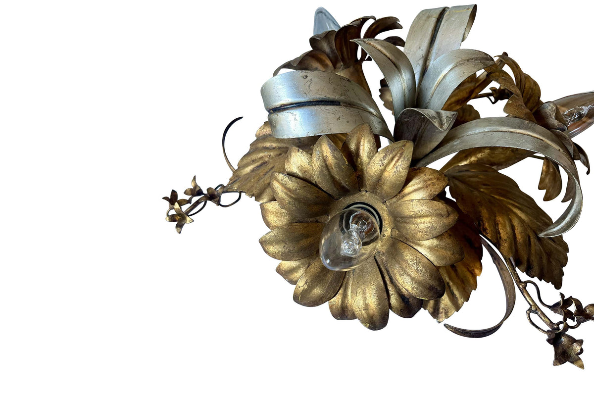Mid-Century Italian Silver & Gilt Florentine Ceiling Light / Wall Sconce