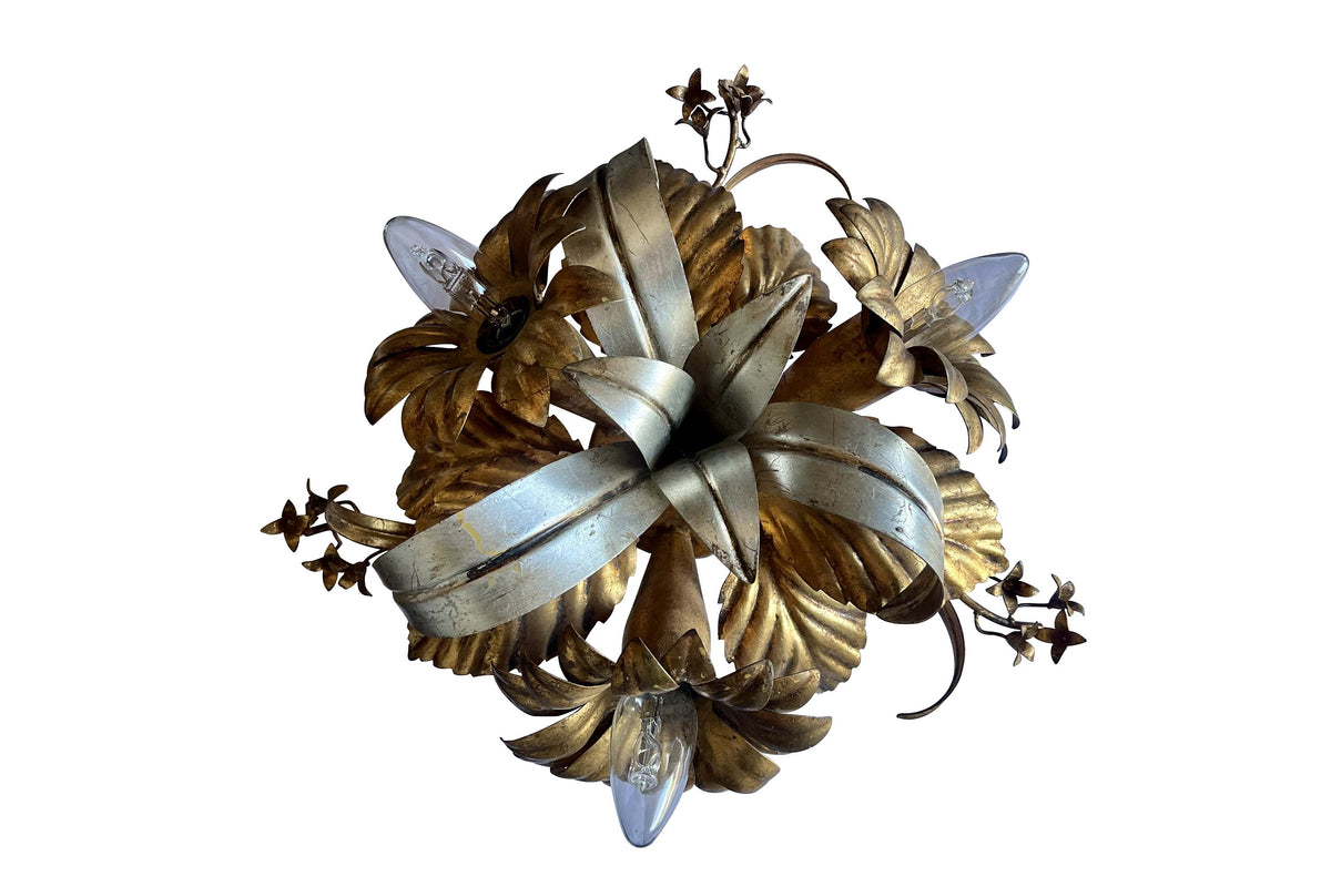 Mid-Century Italian Silver & Gilt Florentine Ceiling Light / Wall Sconce