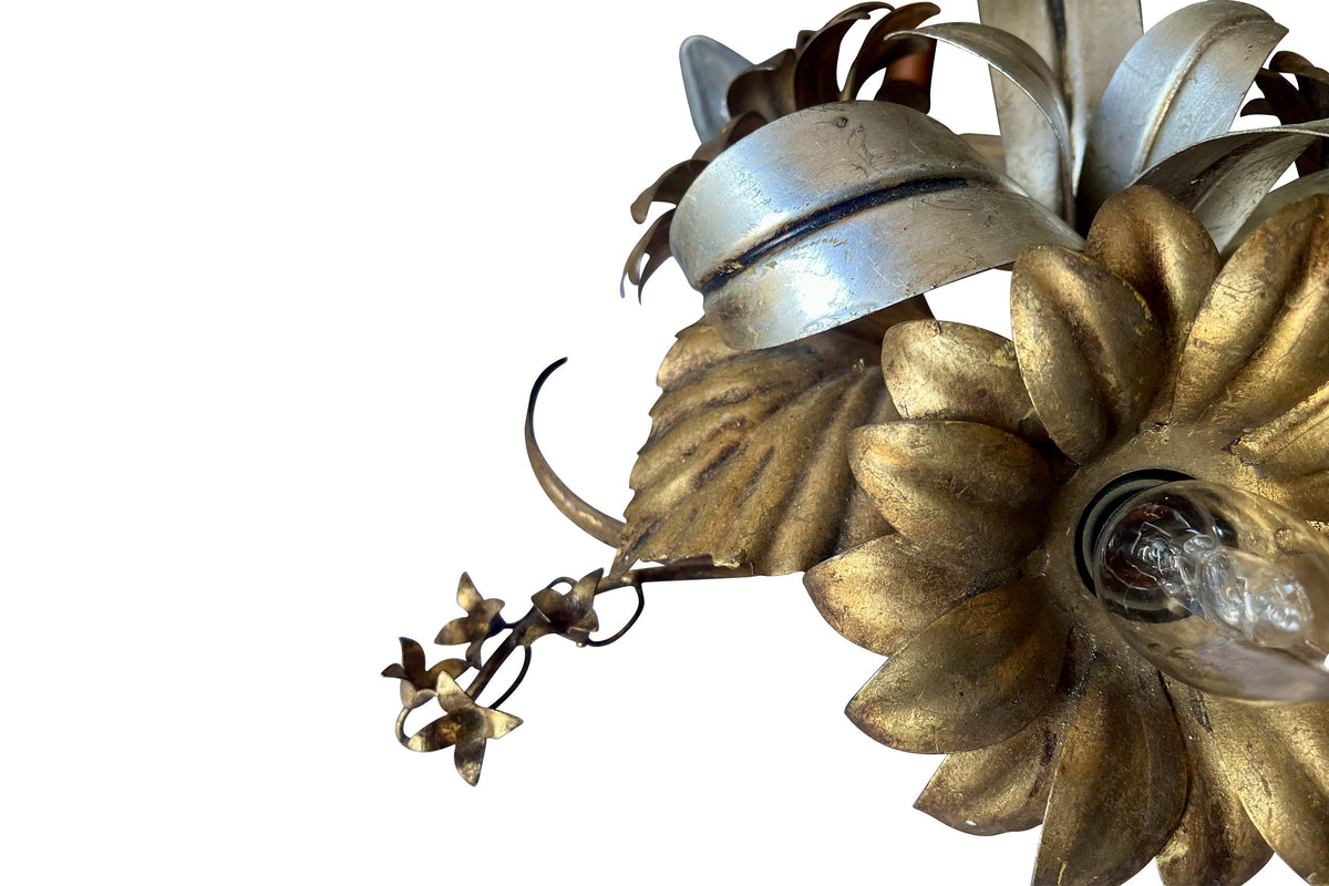 Mid-Century Italian Silver & Gilt Florentine Ceiling Light / Wall Sconce