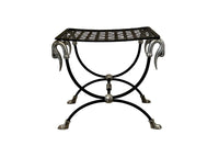 Mid-Century French Curule Stool with Swan-Head Terminals and Paw Feet