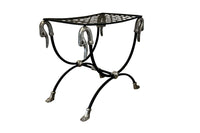 Mid-Century French Curule Stool with Swan-Head Terminals and Paw Feet