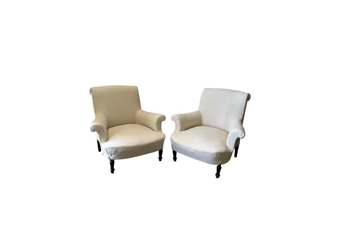 Pair of Large 19th Century Scroll Back Armchairs