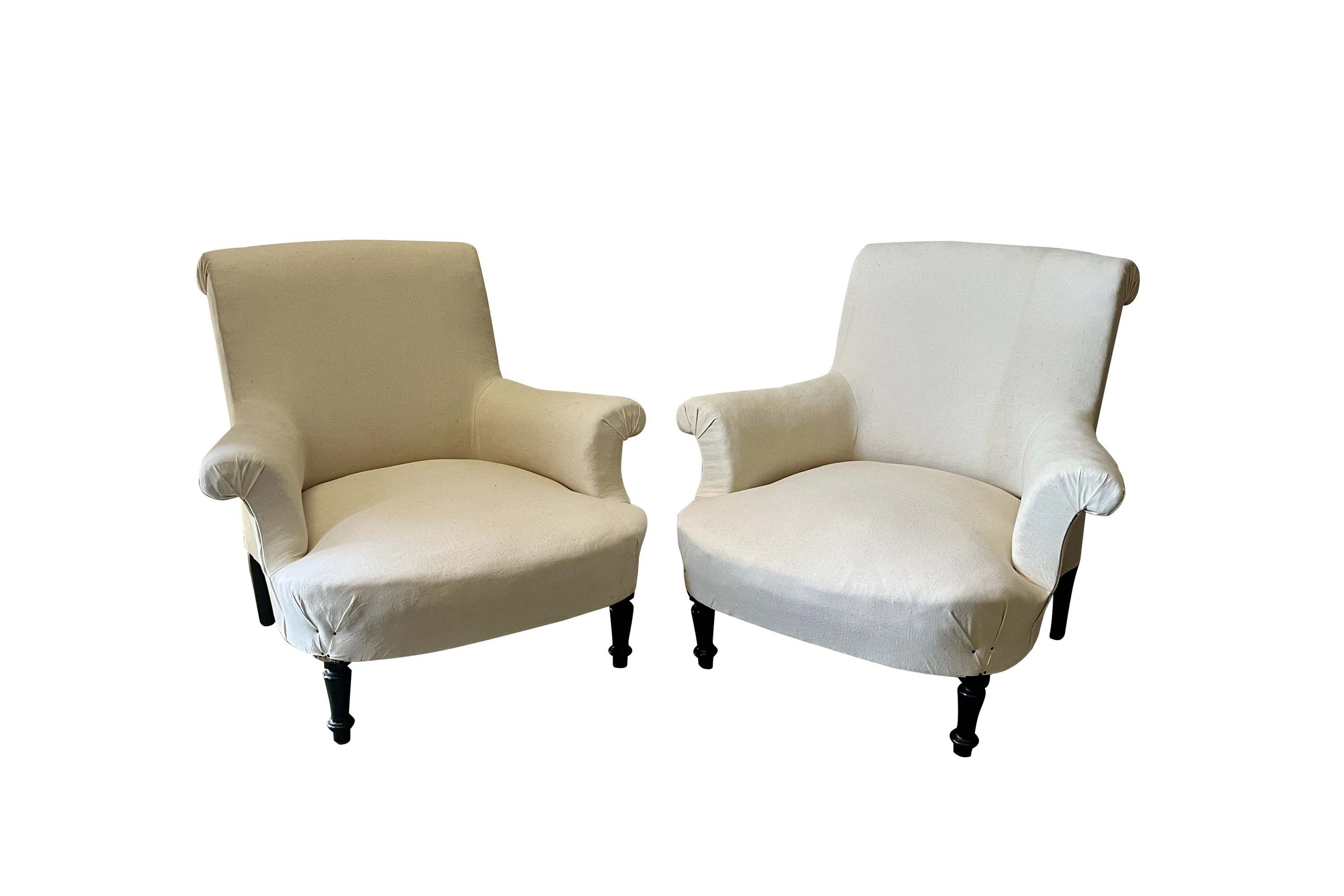 Pair of Large 19th Century Scroll Back Armchairs