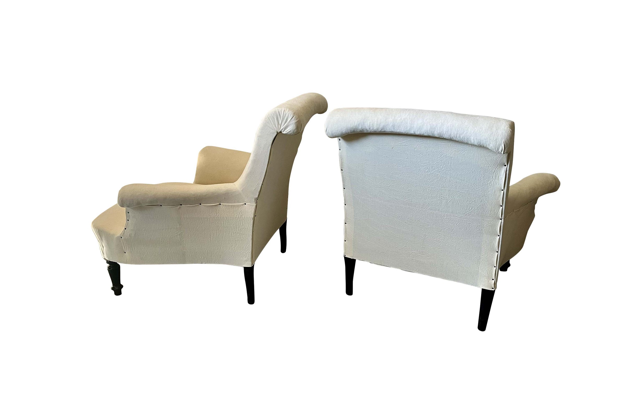 Pair of Large 19th Century Scroll Back Armchairs