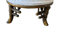 Small 19th Century French Faux Bamboo Footstool in Antique Hemp