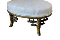 Small 19th Century French Faux Bamboo Footstool in Antique Hemp