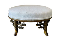 Small 19th Century French Faux Bamboo Footstool in Antique Hemp