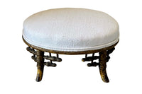Small 19th Century French Faux Bamboo Footstool in Antique Hemp