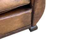 Pair of French Art Deco Moustache-Back Leather Club Chairs