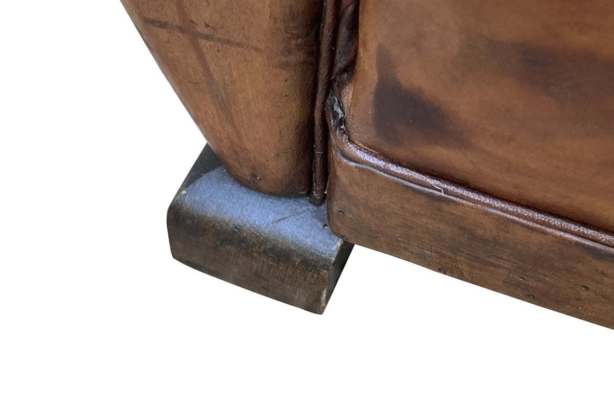 Pair of French Art Deco Moustache-Back Leather Club Chairs