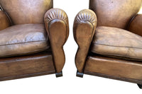 Pair of French Art Deco Moustache-Back Leather Club Chairs