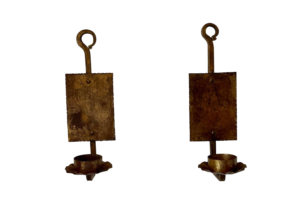 Pair of Mid-20th Century Spanish Gilt Iron Wall Sconces