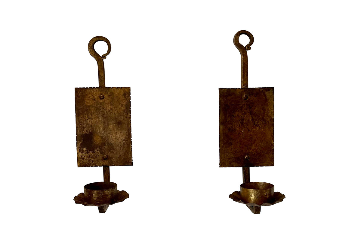 Pair of Mid-20th Century Spanish Gilt Iron Wall Sconces