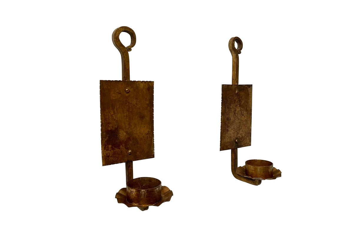Pair of Mid-20th Century Spanish Gilt Iron Wall Sconces