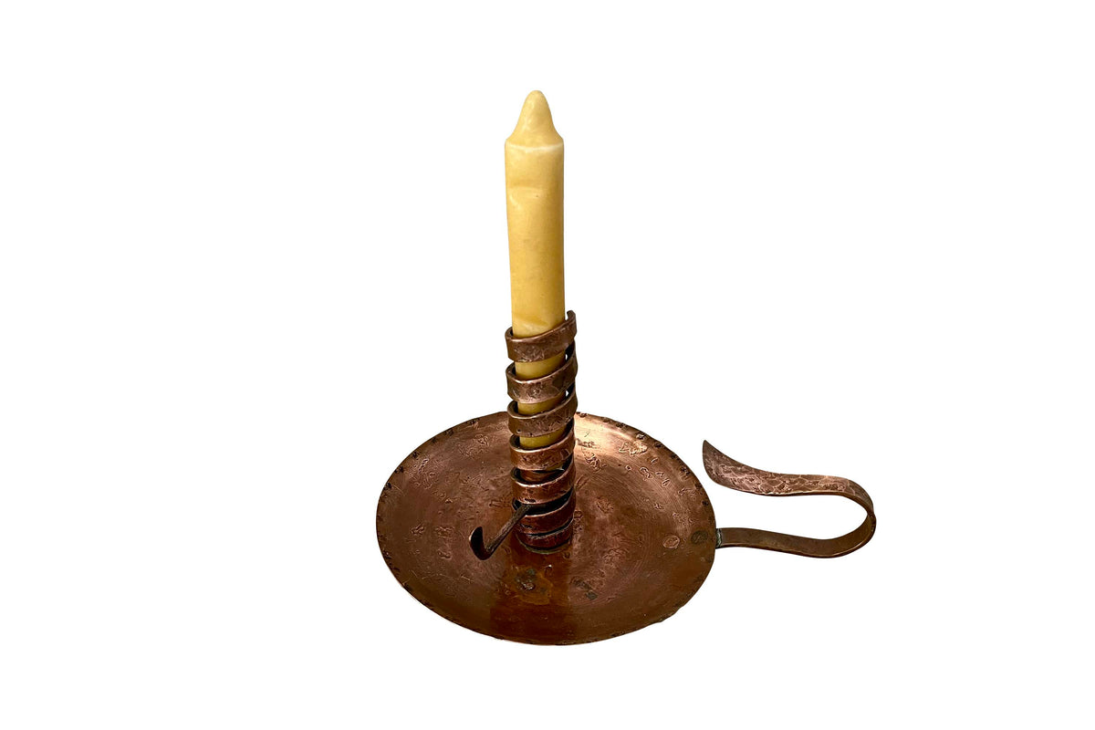 Mid-20th Century French Hammered Copper Rat de Cave Cellar Candlestick