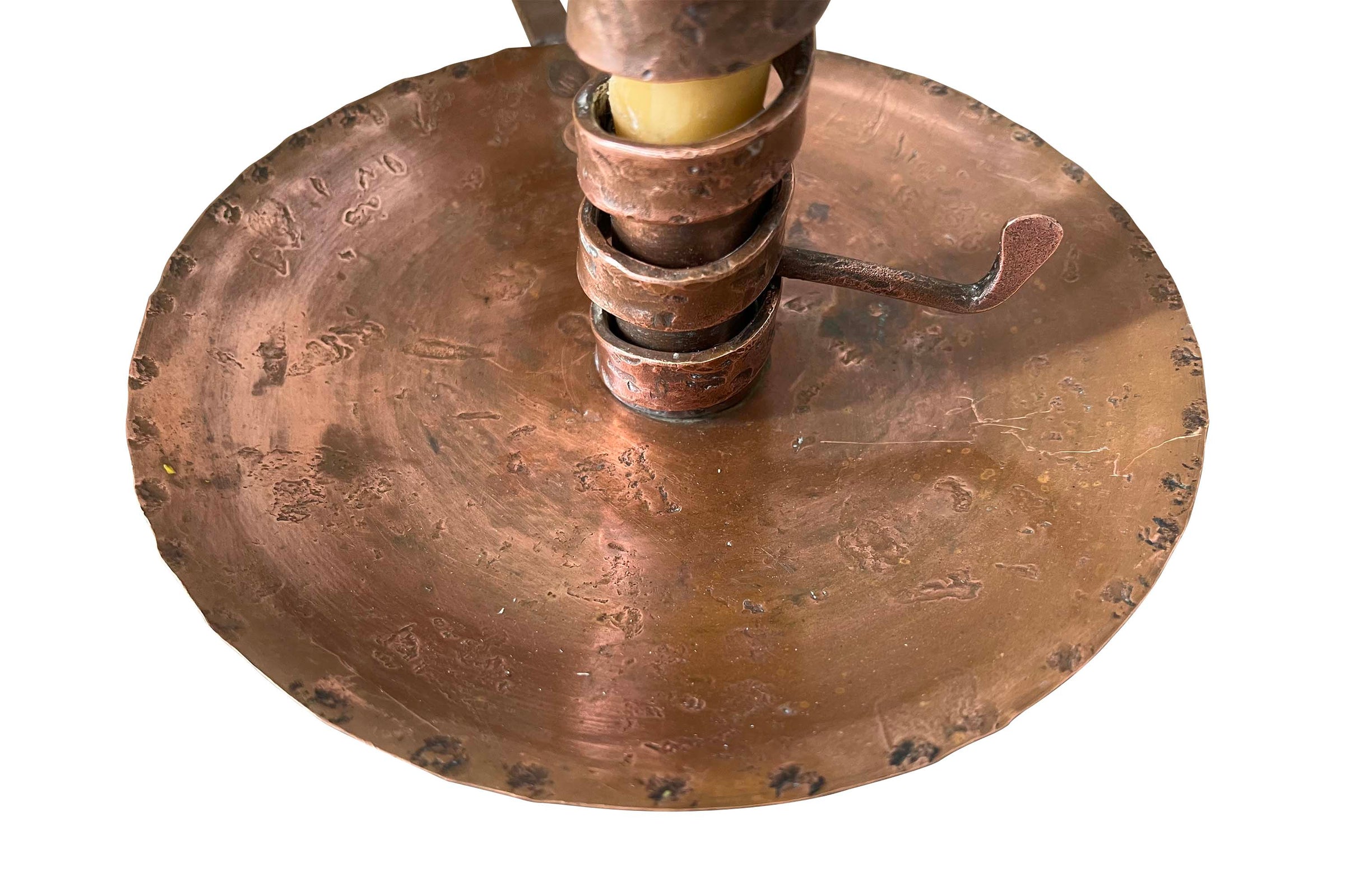 Mid-20th Century French Hammered Copper Rat de Cave Cellar Candlestick