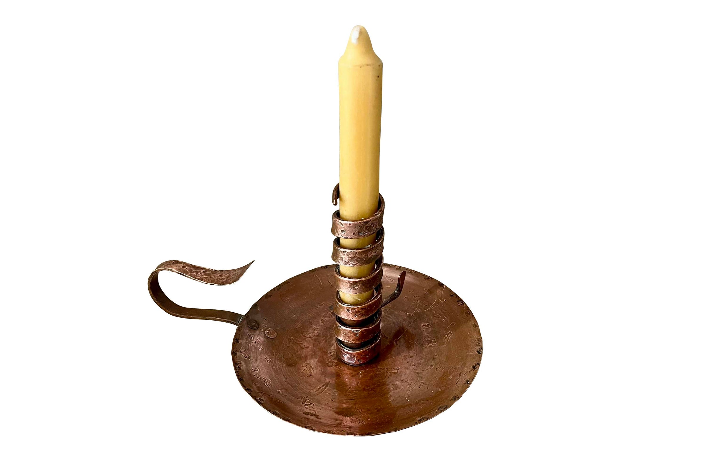Mid-20th Century French Hammered Copper Rat de Cave Cellar Candlestick