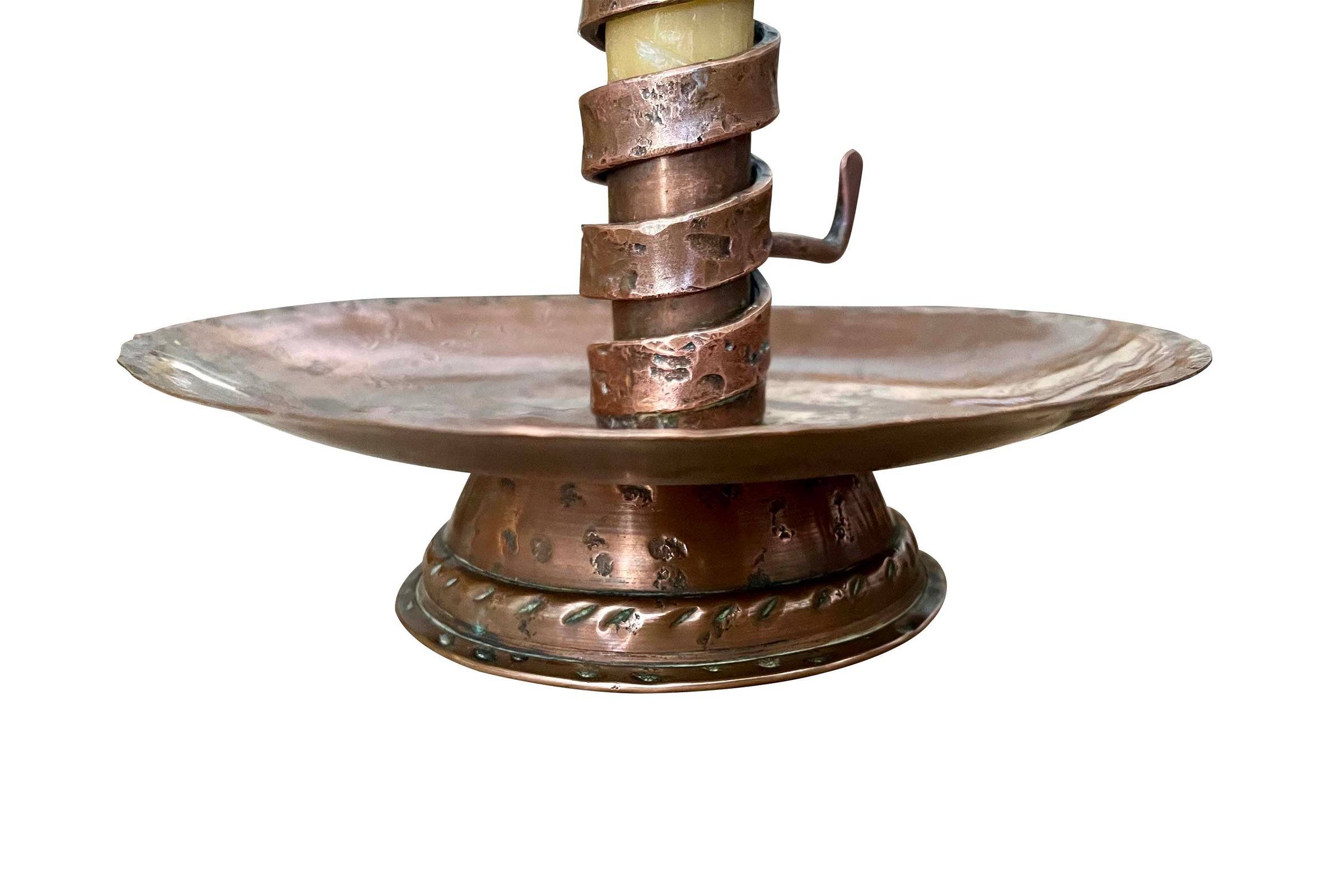 Mid-20th Century French Hammered Copper Rat de Cave Cellar Candlestick